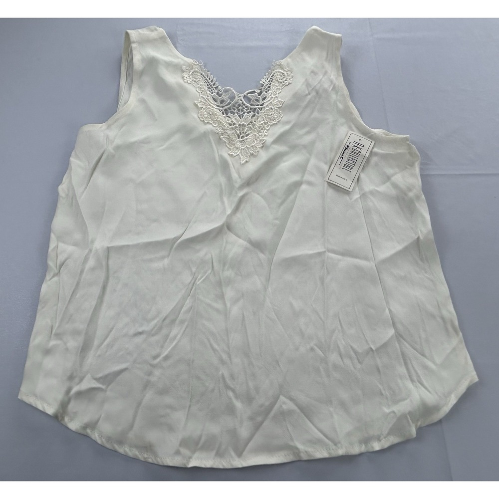 AK Collectible White Lace Tank Top Small USA Rayon Sleeveless Vintage NWT